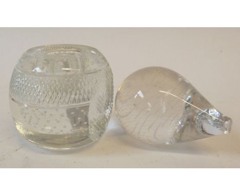 KOSTA MOULDED CLEAR GLASS MODEL OF A HEDGEHOG, dated 1961, 3 1/4" (8.3cm) long, TOGETHER WITH A CLEAR GLASS MATCH HOLDER and 
