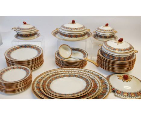 ROYAL DOULTON 'CELLINI' PATTERN POTTERY DINNER SERVICE FOR 12 PERSONS No. D4382, lacking one medium size 9 1/2" PLATE FROM TH