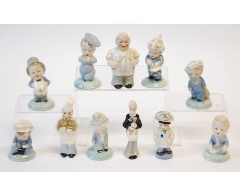 ELEVEN LATE 1950's WADE FIGURINES COMPRISING; Candlestick maker, Butcher, Baker, Soldier, Poor man, Rich man, Tinker, Beggar 