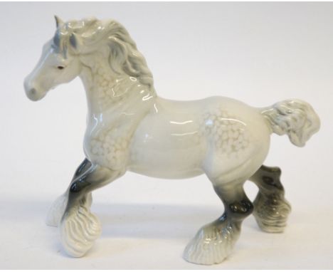 BESWICK POTTERY MODEL OF A GREY CANTERING SHIRE (975), 8 1/4" (21cm) high, printed mark 