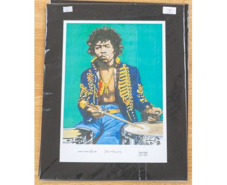 JIMI HENDRIX - Rock Legend - Limited Edition signed and Numbered Print by Artist Paul Howell. Jimi on the drums hand signed a