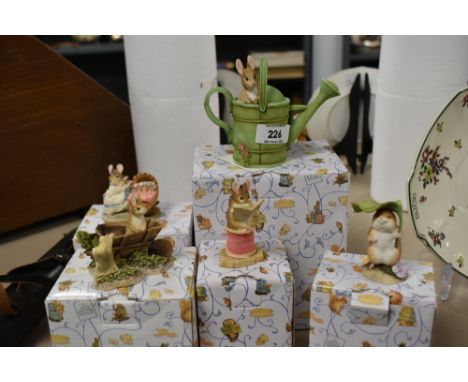 A group of Boarder Fine Art Beatrix Potter miniature resin figurines with original boxes, to include Timmy Willie Under Leaf,