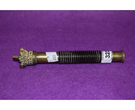 A 19th century brass and turned ebony police tipstaff, of traditional form with screw-off crown surmount and ribbed ebony gri