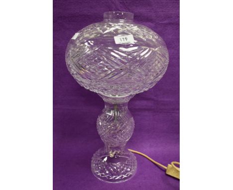 A mid-century crystal cut mushroom type table lamp, h42cm