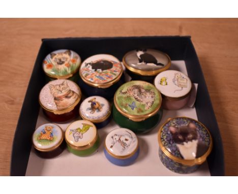 Eleven vintage miniature enamel lidded trinket box's depicting various characters, to include Walt Disney Dopey, Mrs Tittle M
