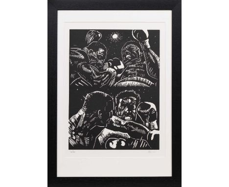 * PETER HOWSON OBE (SCOTTISH b. 1958), A HERO OF THE PEOPLE  limited edition linocut print on paper, signed and numbered 31/4
