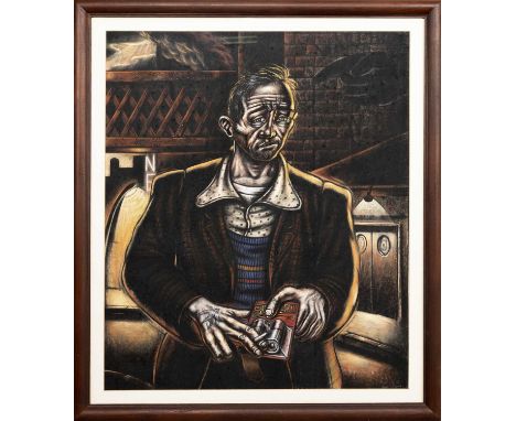 * KEN CURRIE RSA (Elect) (SCOTTISH b. 1960), GALLOWGATE MAN WITH BATTERIES conte with pencil and pastel on paper, signed, fur