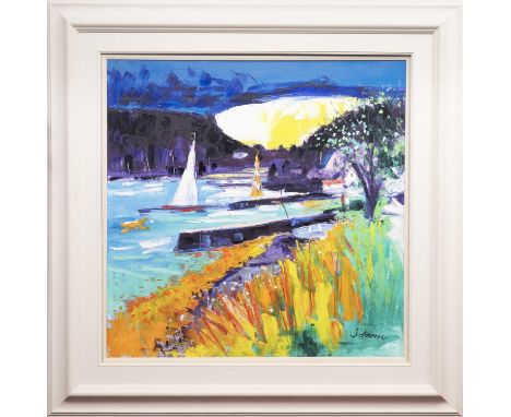 * JOHN LOWRIE MORRISON OBE (JOLOMO) (SCOTTISH b. 1948), TOGETHER IN TAYVALLICH  oil on canvas, signedframed and under glassim