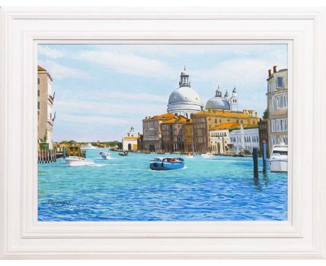 * FRANK COLCLOUGH (SCOTTISH 1941 - 2023), JUNE MORNING, GRAND CANAL, VENICE oil on board, signed, titled versoframed and unde