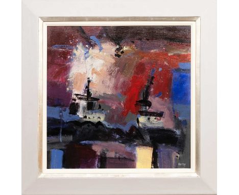 * PAUL MURRAY RSW PAI (SCOTTISH b. 1965), FIREWORKS OVER TUGS acrylic on linen, signed, titled label versoframed image size 6