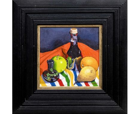 * FRANK COLCLOUGH (SCOTTISH 1941 - 2023), REFLECTIONS OF FRUIT oil on board, signed, titled verso framed and under glassimage