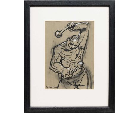 * PETER HOWSON OBE (SCOTTISH b. 1958), DRUMMERS I pastel on paper, signed, titled versomounted, framed and under glassimage s