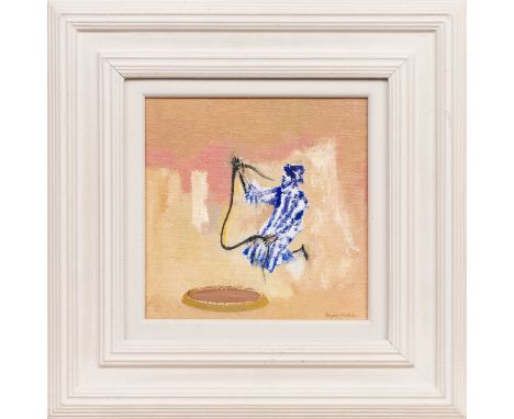 * DAVID REDPATH MICHIE OBE RSA RWA FRSA RGI (SCOTTISH 1928 - 2015), SNAKE MAN, BLUE AND WHITE, MARRAKECH   oil on board, sign