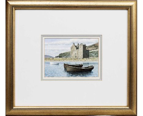 * MALCOLM BUTTS (SCOTTISH 1943 - 2009), LOCHRANZA CASTLE, ISLE OF ARRAN watercolour on paper, signedmounted, framed and under