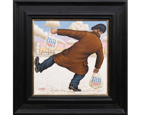 * GRAHAM H D MCKEAN, FALLING DOWN oil on canvas, signed, titled versoframedimage size 40cm x 40cm, overall size 59cm x 59cm N