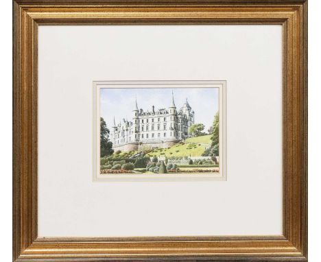 * MALCOLM BUTTS (SCOTTISH 1943 - 2009), DUNROBIN CASTLE, SUTHERLAND  watercolour on paper, signedmounted, framed and under gl
