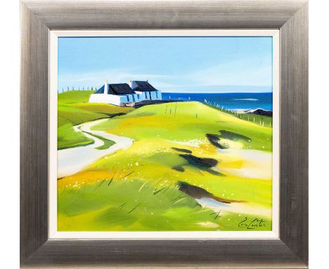 * PAM CARTER DA PAI (SCOTTISH 1952 - 2022), COTTAGE ON THE GREEN, TIREE  oil on canvas, signed, titled label verso framed    