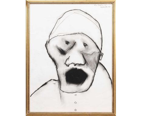 * PAT DOUTHWAITE (SCOTTISH 1939 - 2002), THE OLD MAN charcoal on paper, signed, titled and dated '98framed and under glassima