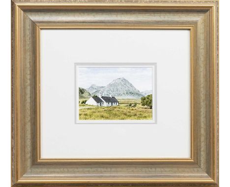 * MALCOLM BUTTS (SCOTTISH 1943 - 2009), BLACKROCK COTTAGE, GLENCOE watercolour on paper, signedmounted, framed and under glas