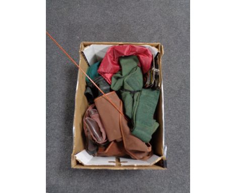 An interesting collection of shooting accessories : Leather cartridge belt, beater's rattle, solar-powered electric ear defen