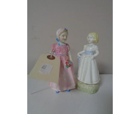 A Royal Doulton figure, Tinklebell, together with a Royal Worcester figure of a girl in white dress 