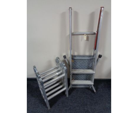 An aluminium folding decorating platform together with a folding multi function ladder 