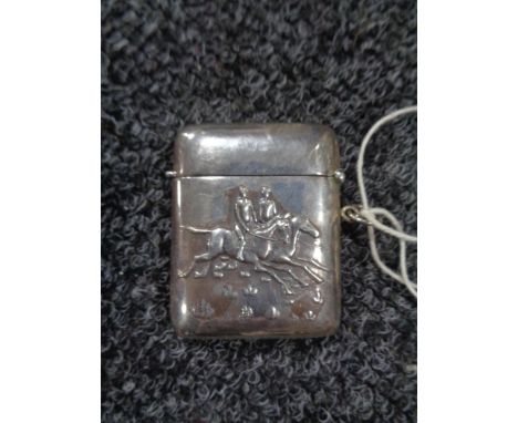 A silver vesta case with hunting scene