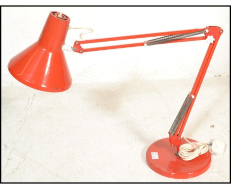 A HCF 1960's vintage retro mid 20th Century Danish anglepoise desk lamp raised on a round base with a pendant shade to the to