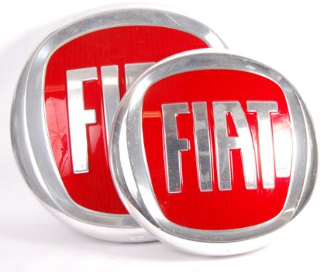 Fiat - Two late 20th century 1990's contemporary retro car motoring point of sale showroom advertising sign plastic front fro