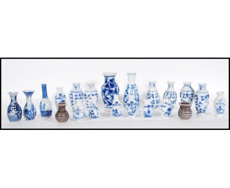 A group of 20th Century blue and white miniature oriental Chinese and Japanese vases of various shapes and sizes, double gour