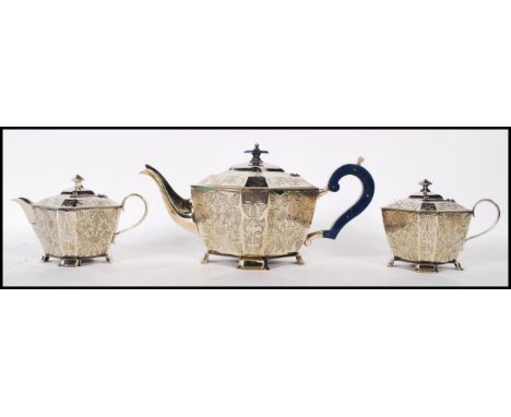 A good quality early 20th Century Walker &amp; Hall silver plate tea service of octagonal form consisting of tea pot, sugar p