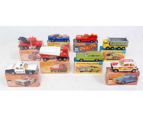 Eight various boxed Matchbox Superfast diecasts, all housed in original all-card boxes, to include No. 60 Holden Pickup, No. 