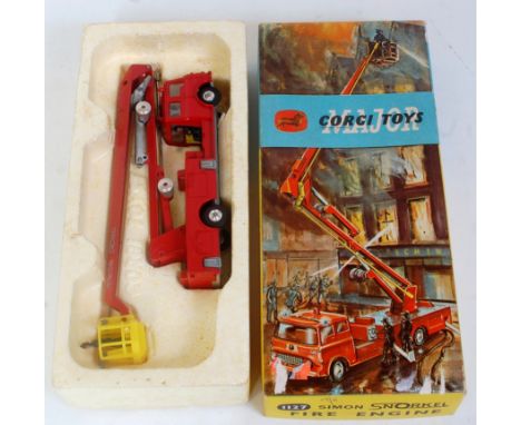 A Corgi Toys No. 1127 Simon Snorkel fire engine comprising red body with yellow interior, and all firemen figures, housed in 