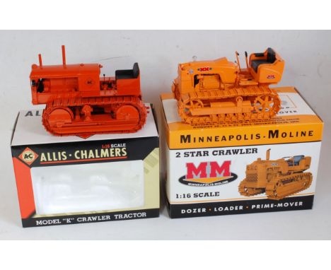 A Speccast 1:16 scale boxed construction diecast group to include a Minneapolis Moline 2-Star Crawler, model requires repair 