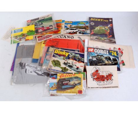 One box containing a quantity of mixed model catalogues to include Dinky, Corgi, Bayko and various others