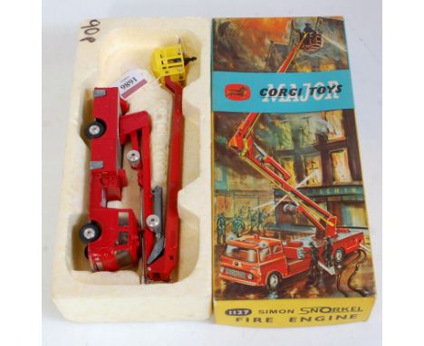 A Corgi Toys No. 1127 Simon Snorkel fire engine comprising red and silver body with yellow interior and spun hubs, in the ori