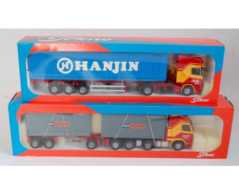 A Tekno 1:50 scale boxed Road Haulage diecast group to include a Scania R114L/380 tractor unit with Hanjin container trailer,