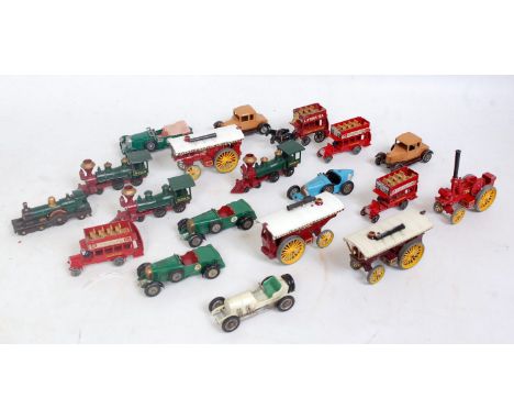 One tray containing a quantity of mixed playworn and loose Matchbox Models of Yesteryear to include Santa Fe loco, Lesney mod