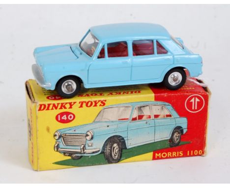 A Dinky Toys No. 140 Morris 1100 comprising light blue body with red interior and spun hubs, in the original all-card box (NM