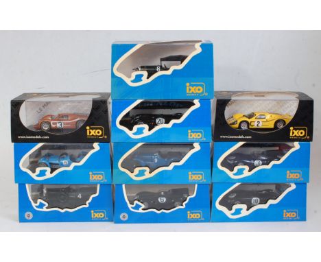 Ten various boxed Ixo 1:43 scale racing diecasts all housed in original plastic casing, examples to include a Bentley Speed S