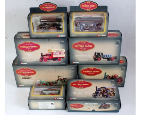 One box containing eight various boxed Corgi Vintage Glory of Steam models to include a Garratt Bedford TK low loader, and Ga