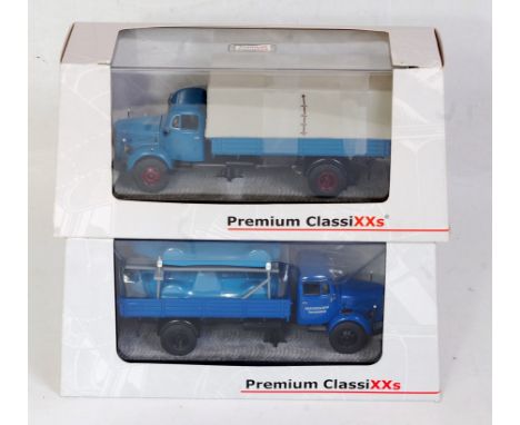 A Premium Classixxs boxed 1:50 scale Mercedes Benz L3500 commercial vehicle group, one finished in blue with maroon hubs and 