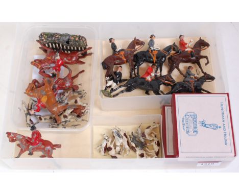 One tray containing a quantity of mixed modern release and vintage of Britains hunt series to include mounted huntsman No. 60