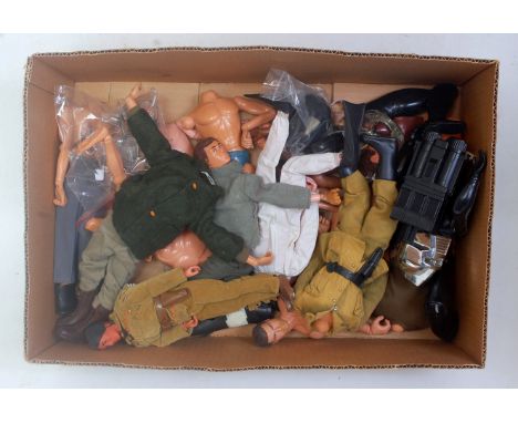 One box containing a quantity of mixed Action Man and similar spares and accessories to include various doll parts, a/f dolls