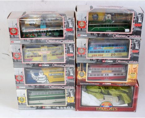 Eight various boxed Corgi Classics and Corgi tramlines boxed tram diecasts, examples to include a Blackpool pre-war balloon t