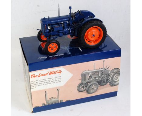 A Universal Hobbies Ltd 1:16 scale model of a Fordson Major E27N, model No. 2668A finished in dark blue with orange hubs, in 