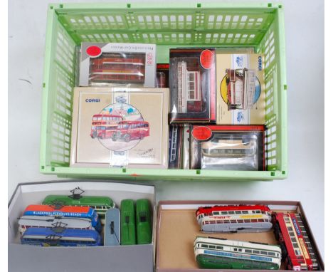 One box containing a quantity of boxed and loose public transport diecasts to include Corgi Classics, EFE, and Corgi Tramline