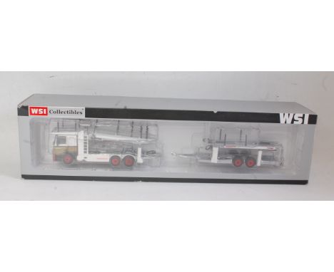 A WSI Collectables No. 9422 1:50 scale model of a Koopman Mercedes Actros auto transporter, comprising two-tone green and whi