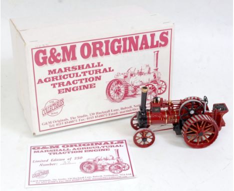 A G &amp; M Originals 1:32 scale white metal and resin model of a Marshall agricultural traction engine comprising dark red a