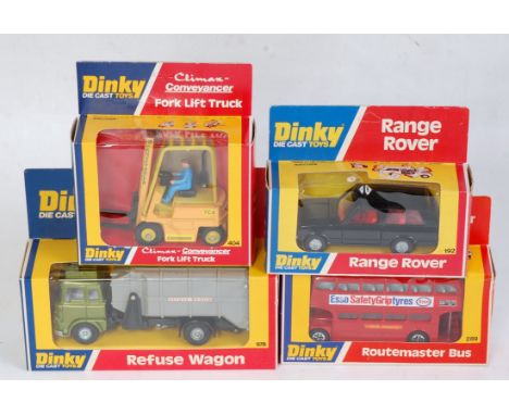 A Dinky Toys window boxed mixed diecast group to include No. 404 Climax Conveyancer fork lift truck, No. 978 refuse wagon, No